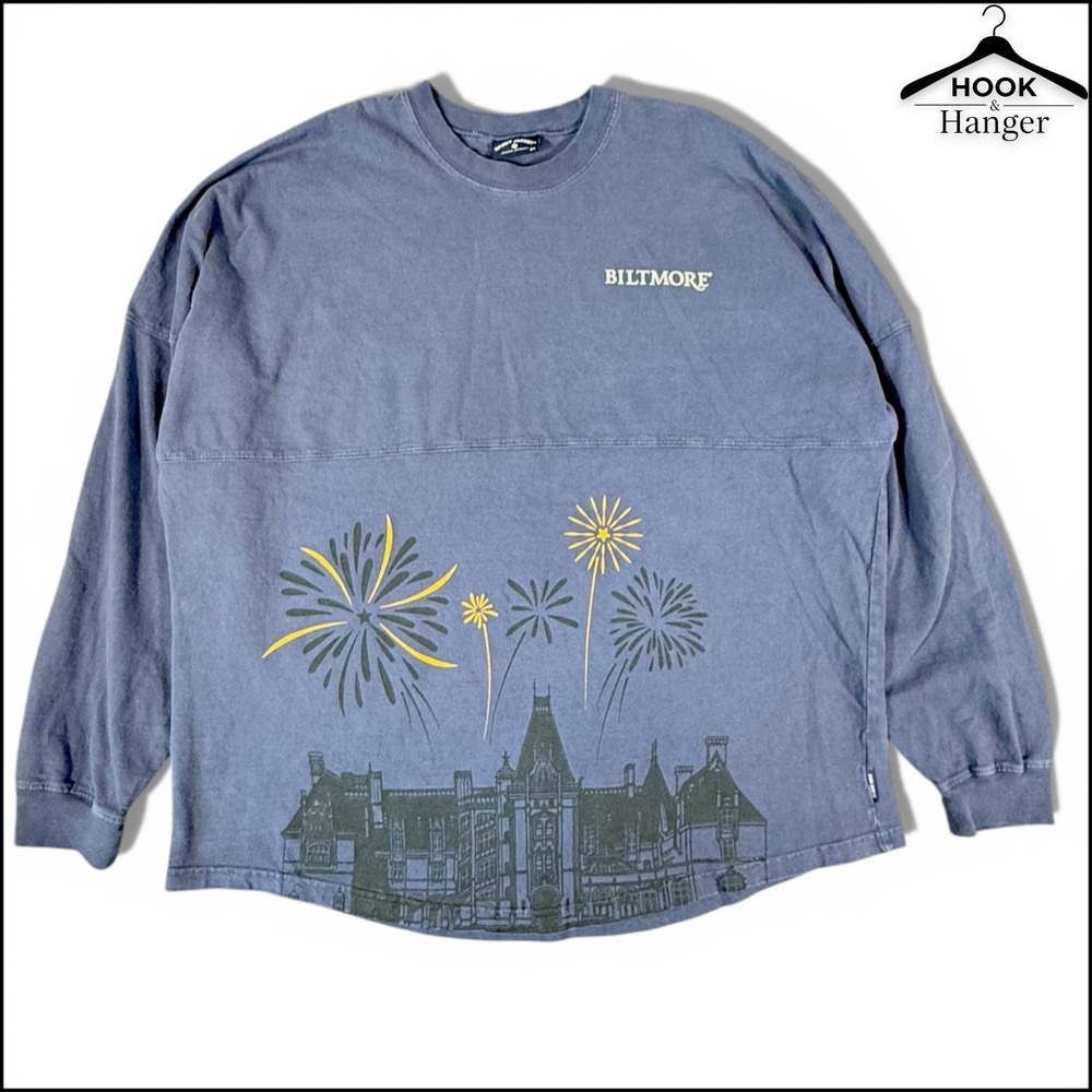 Spirit Jersey Biltmore Estate Shirt XL Blue Fireworks Long Sleeve Souvenir Tee - Picture 2 of 10